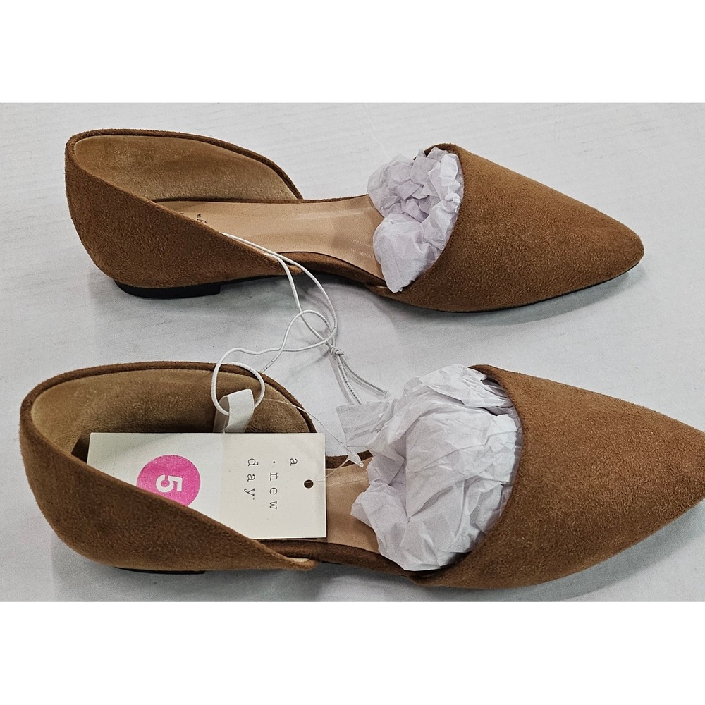 A New Day Rebecca Flats Cognac Brown Suede Pointed‎ Toe Orsay Slip On Shoes 5 - Picture 4 of 11